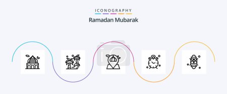 Téléchargez les illustrations : Ramadan Line 5 Icon Pack Including clock. alarm. beach. map. moon - en licence libre de droit