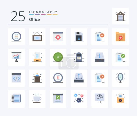 Téléchargez les illustrations : Office 25 Flat Color icon pack including documents. retro. office. office. target - en licence libre de droit