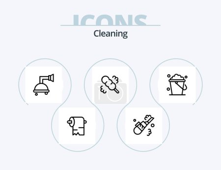 Illustration for Cleaning Line Icon Pack 5 Icon Design. . towel. duster. cleaning. sweep - Royalty Free Image