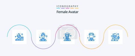 Téléchargez les illustrations : Female Avatar Blue 5 Icon Pack Including welder. female. medical. avatar. police - en licence libre de droit