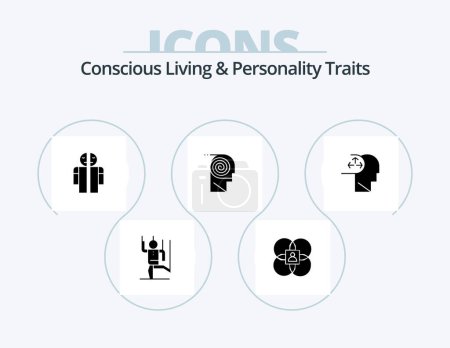Ilustración de Concious Living And Personality Traits Glyph Icon Pack 5 Icon Design. learning. comprehension. model. better. medical - Imagen libre de derechos