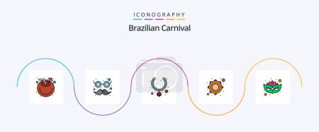 Illustration for Brazilian Carnival Line Filled Flat 5 Icon Pack Including mask. tambourine. jewel. musical. instrument - Royalty Free Image