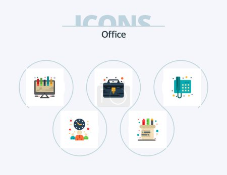 Ilustración de Office Flat Icon Pack 5 Icon Design. call. phone. board. contact. portfolio - Imagen libre de derechos