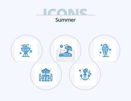 Illustration for Summer Blue Icon Pack 5 Icon Design. cone. vacation. beach. umbrella. summer - Royalty Free Image