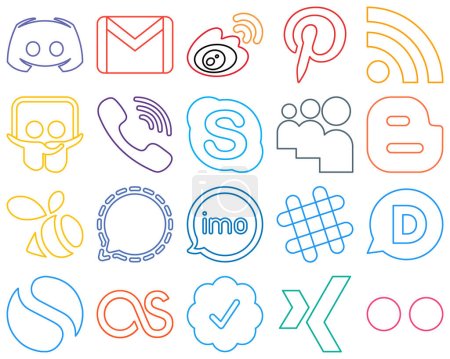 Illustration for 20 Innovative Colourful Outline Social Media Icons such as viber. sina. slideshare and rss Minimalist and customizable - Royalty Free Image
