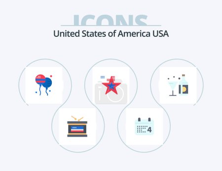 Illustration for Usa Flat Icon Pack 5 Icon Design. wine. usa. bloon. flag. star - Royalty Free Image