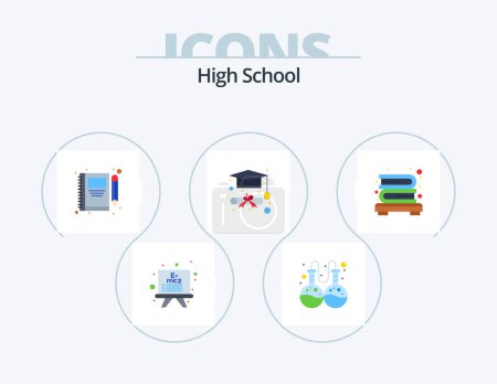 Illustration for High School Flat Icon Pack 5 Icon Design. . books. pen. bookcase. graduation - Royalty Free Image