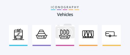 Illustration for Vehicles Line 5 Icon Pack Including skiff. sail. sign. vessel. steamboat. Creative Icons Design - Royalty Free Image