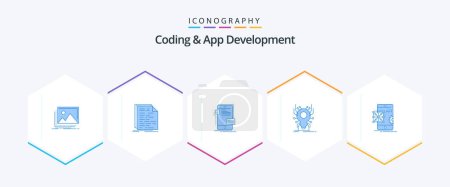 Téléchargez les illustrations : Coding And App Development 25 Blue icon pack including spider. bug. programming. developer. mobile - en licence libre de droit