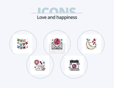 Téléchargez les illustrations : Love Line Filled Icon Pack 5 Icon Design. wedding. bell. love. romantic. moon - en licence libre de droit