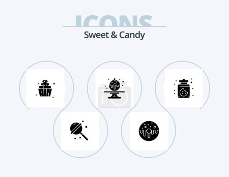Téléchargez les illustrations : Sweet And Candy Glyph Icon Pack 5 Icon Design. food. cake. sweet. candy. sweets - en licence libre de droit