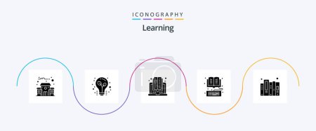 Illustration for Learning Glyph 5 Icon Pack Including data. online. computer. library. ebook - Royalty Free Image