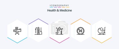 Illustration for Health and Medicine 25 Line icon pack including health. care. health. form. disease - Royalty Free Image