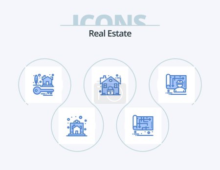Illustration for Real Estate Blue Icon Pack 5 Icon Design. security. lock. map. estate. property - Royalty Free Image