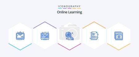 Illustration for Online Learning 25 Blue icon pack including tutorials. pdf document. monitor. pdf. science - Royalty Free Image