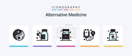 Téléchargez les illustrations : Alternative Medicine Line Filled 5 Icon Pack Including medicine. drug. medicine. medicine. lungs. Creative Icons Design - en licence libre de droit