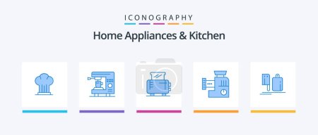Illustration for Home Appliances And Kitchen Blue 5 Icon Pack Including chopper. manual. machine. kitchen. toaster. Creative Icons Design - Royalty Free Image