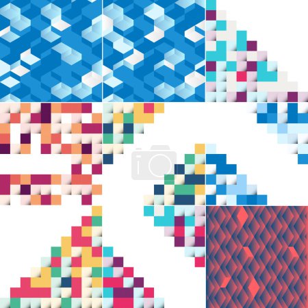 Téléchargez les illustrations : Seamless pattern of colorful blocks with a shadow effect and a gradient color scheme EPS10 vector format - en licence libre de droit