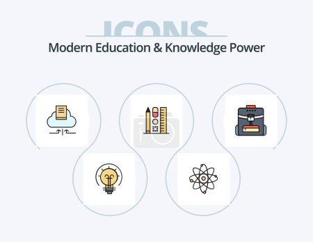 Téléchargez les illustrations : Modern Education And Knowledge Power Line Filled Icon Pack 5 Icon Design. microsope. medical. classroom . lab. tube - en licence libre de droit