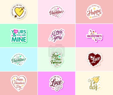 Téléchargez les illustrations : Saying I Love You with Valentine's Day Typography Stickers - en licence libre de droit