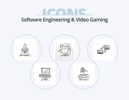 Illustration for Software Engineering And Video Gaming Line Icon Pack 5 Icon Design. directory. archive. pad. phone. start - Royalty Free Image