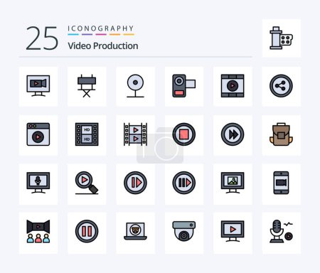 Téléchargez les illustrations : Video Production 25 Line Filled icon pack including video. media. camera. film. social - en licence libre de droit