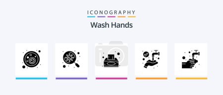 Téléchargez les illustrations : Wash Hands Glyph 5 Icon Pack Including medical. washing. box. medical. protect. Creative Icons Design - en licence libre de droit