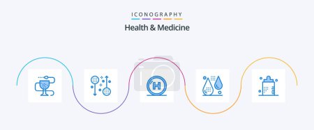 Téléchargez les illustrations : Health and Medicine Blue 5 Icon Pack Including drops. blood. health. line. health - en licence libre de droit