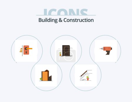 Illustration for Building And Construction Flat Icon Pack 5 Icon Design. wood. door. stage. home. handle - Royalty Free Image