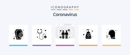 Téléchargez les illustrations : Coronavirus Glyph 5 Icon Pack Including diseases. virus protection. coronavirus. moisturizer. hand wash. Creative Icons Design - en licence libre de droit