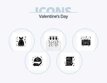 Téléchargez les illustrations : Valentines Day Glyph Icon Pack 5 Icon Design. love. lamp. marry. bulb. gown - en licence libre de droit