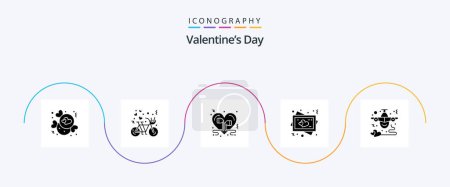 Téléchargez les illustrations : Valentines Day Glyph 5 Icon Pack Including wedding. heart. love. frame. music - en licence libre de droit