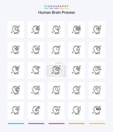 Ilustración de Creative Human Brain Process 25 OutLine icon pack  Such As mind. head. money. education. break heart - Imagen libre de derechos