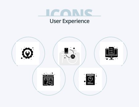 Ilustración de User Experience Glyph Icon Pack 5 Icon Design. social media. people. data. connection. repair - Imagen libre de derechos