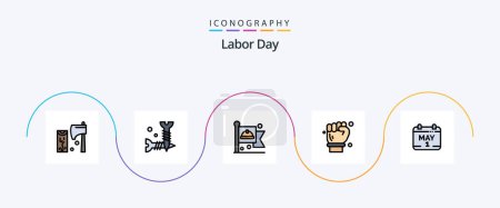 Illustration for Labor Day Line Filled Flat 5 Icon Pack Including calendar. engineer. screws. architect. labour - Royalty Free Image