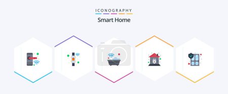 Illustration for Smart Home 25 Flat icon pack including smart. home. screen. control. tub - Royalty Free Image