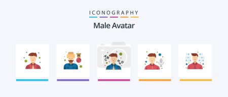 Illustration for Male Avatar Flat 5 Icon Pack Including programming. development. learn. recorder. mic. Creative Icons Design - Royalty Free Image