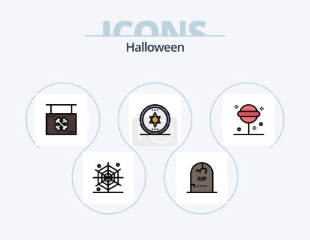 Ilustración de Halloween Line Filled Icon Pack 5 Icon Design. magic. circle. coffin. holiday. candy - Imagen libre de derechos