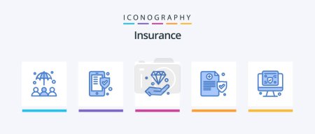 Illustration for Insurance Blue 5 Icon Pack Including screen. computer. hand. policy. health. Creative Icons Design - Royalty Free Image