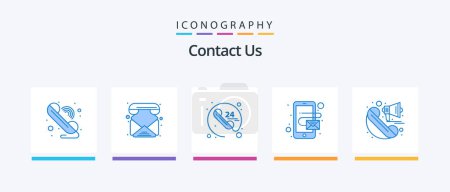 Illustration for Contact Us Blue 5 Icon Pack Including loudspeaker. announcement. anytime. mobile. address. Creative Icons Design - Royalty Free Image
