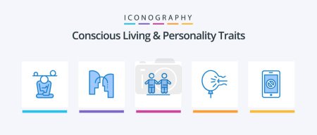 Ilustración de Concious Living And Personality Traits Blue 5 Icon Pack Including stress. blow. transfer. balloon. group. Creative Icons Design - Imagen libre de derechos