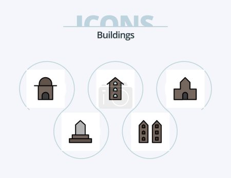 Illustration for Buildings Line Filled Icon Pack 5 Icon Design. shops. house. modern building. buildings. islamic building - Royalty Free Image