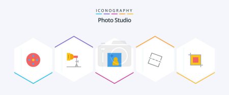 Illustration for Photo Studio 25 Flat icon pack including . tool. camera. crop. photo - Royalty Free Image