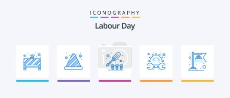 Illustration for Labour Day Blue 5 Icon Pack Including flag. spanner. driver. repair. gear. Creative Icons Design - Royalty Free Image