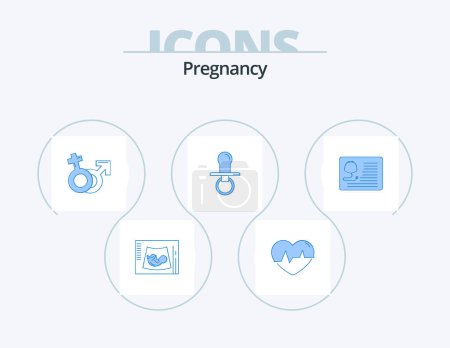 Téléchargez les illustrations : Pregnancy Blue Icon Pack 5 Icon Design. dummy. nipple. pulse. female. mars - en licence libre de droit