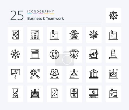 Illustration for Business And Teamwork 25 Line icon pack including strategy. goal. corporate. - Royalty Free Image