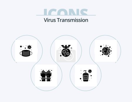 Téléchargez les illustrations : Virus Transmission Glyph Icon Pack 5 Icon Design. coronavirus. virus. face. corona. bat - en licence libre de droit