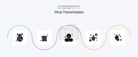 Illustration for Virus Transmission Glyph 5 Icon Pack Including soap. warning. capsule. travel. plane - Royalty Free Image