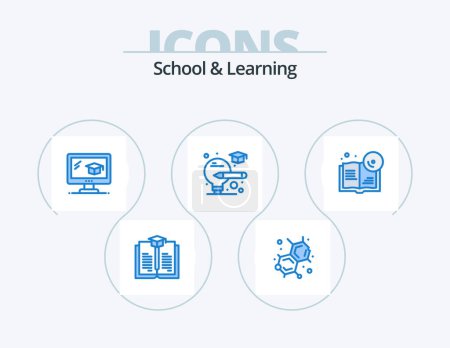 Illustration for School And Learning Blue Icon Pack 5 Icon Design. . cd. graduation. education. book - Royalty Free Image