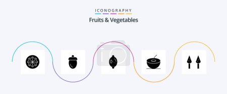 Téléchargez les illustrations : Fruits and Vegetables Glyph 5 Icon Pack Including . sparrowgrass. fruits. asparagus. coconut - en licence libre de droit